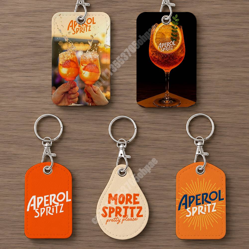 Phone Accessories Charms - Orangefarbener Prosecco A-Aperol S-Spritz Leder-Schlüsselanhänger Kartenhalter